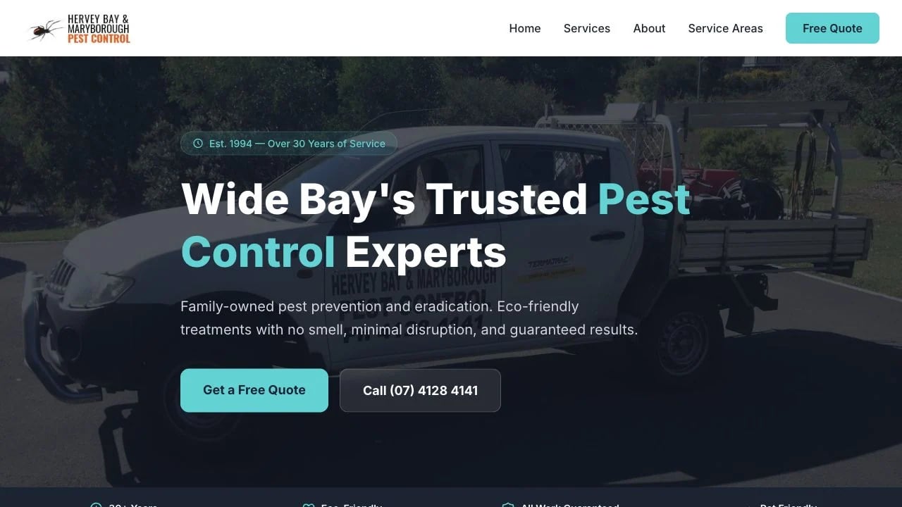 Hervey Bay & Maryborough Pest Control website redesign concept