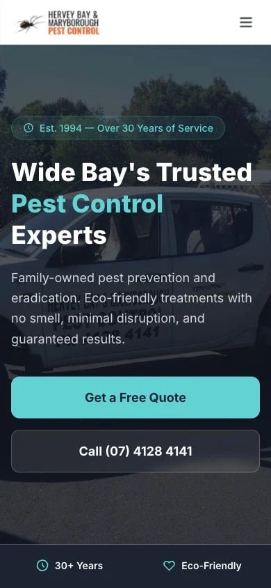 Hervey Bay & Maryborough Pest Control concept at mobile width