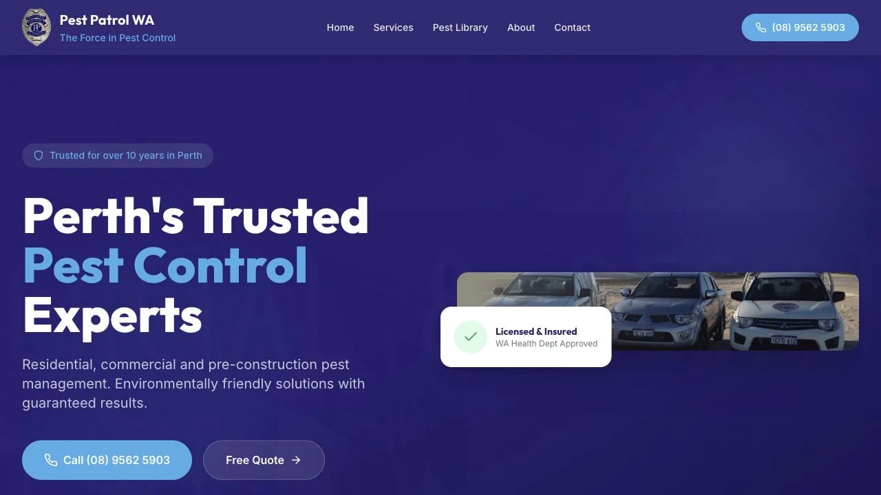 Pest Patrol WA website redesign concept