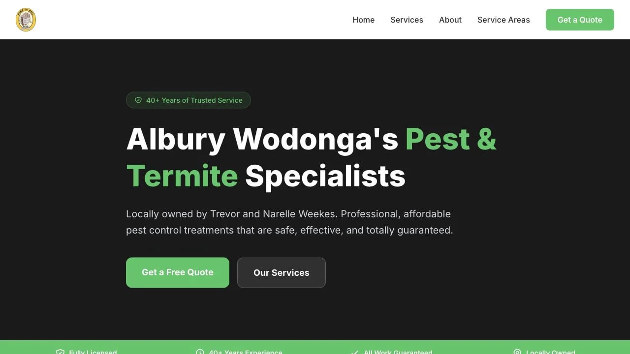 Pest to Kill Albury website redesign concept
