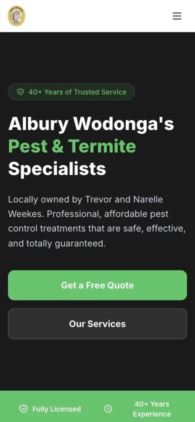 Pest to Kill Albury concept at mobile width