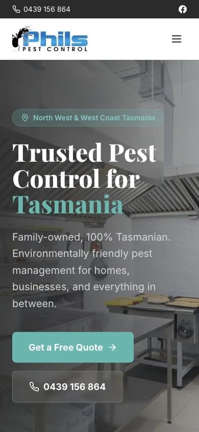 Phil's Pest Control concept at mobile width