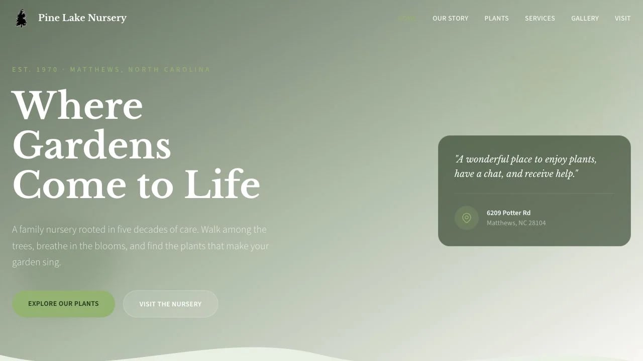 Pine Lake Nursery and Landscaping website redesign concept