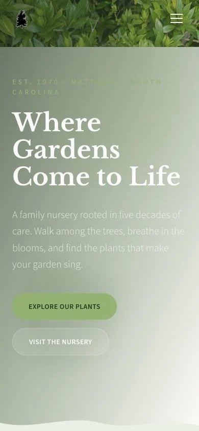 Pine Lake Nursery and Landscaping concept at mobile width