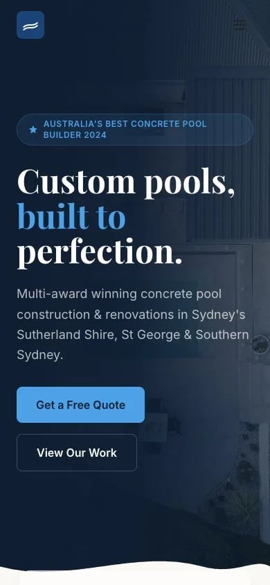 Pinnacle Pools concept at mobile width