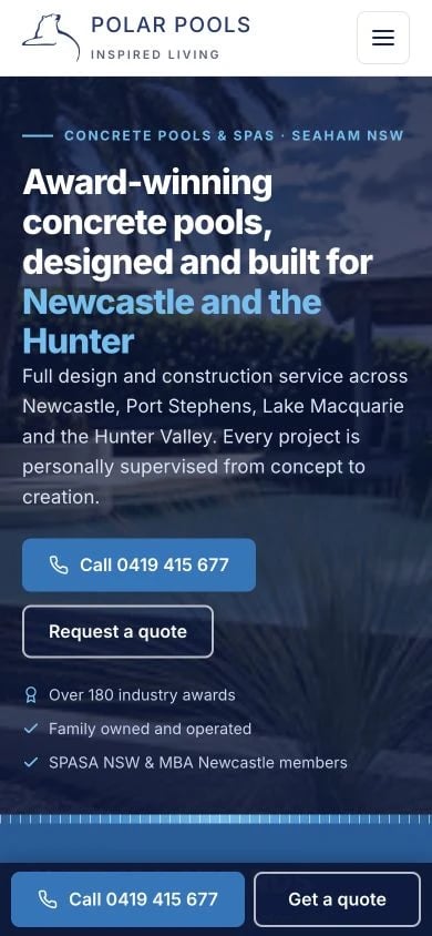 Polar Pools concept at mobile width
