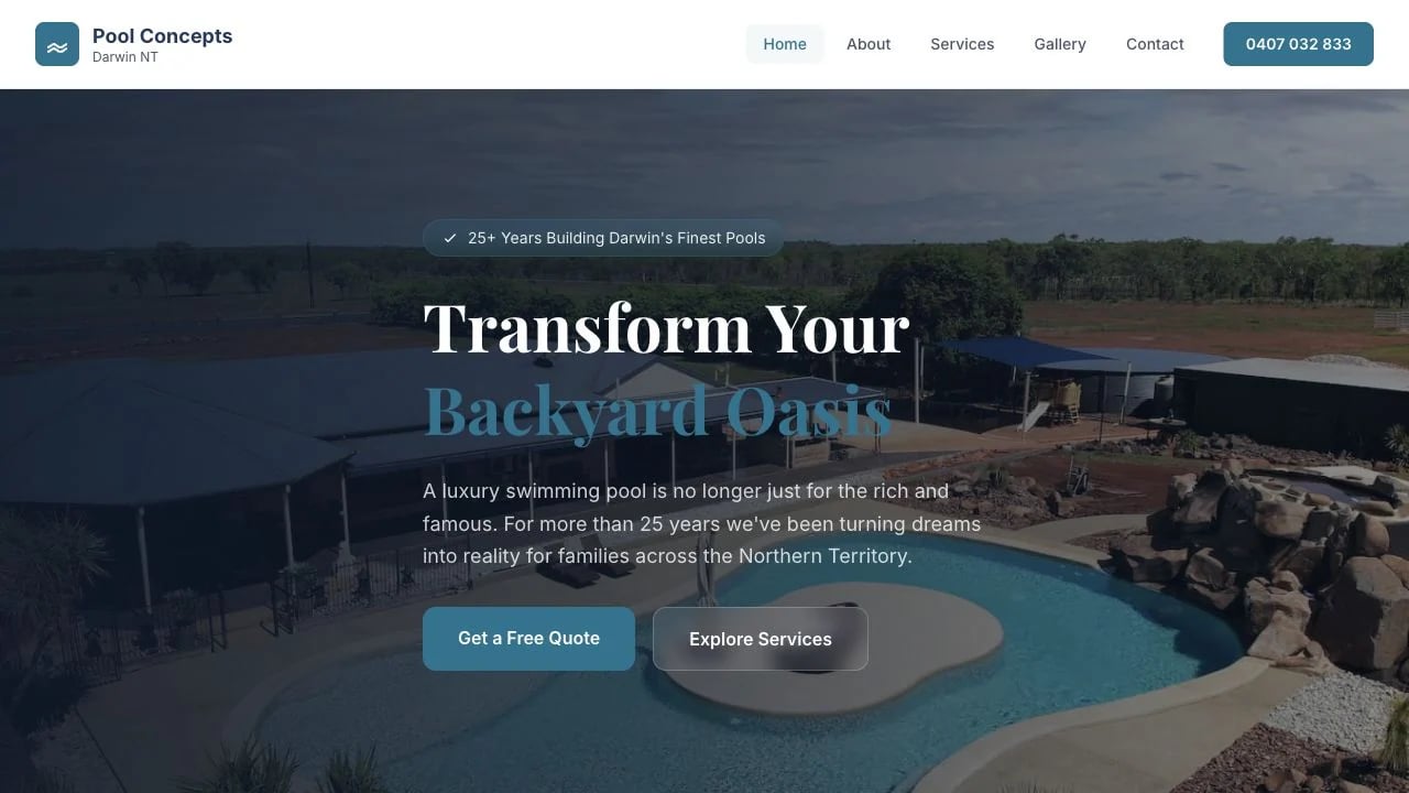 Pool Concepts website redesign concept