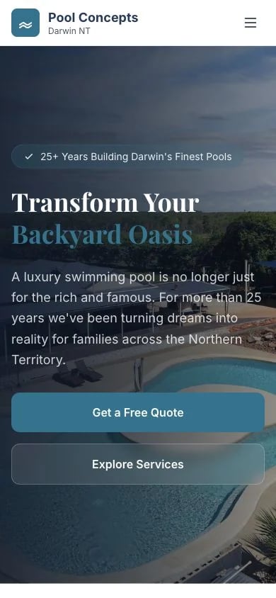 Pool Concepts concept at mobile width