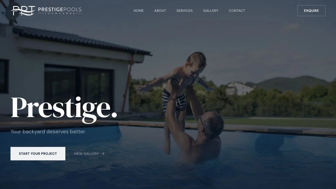 Prestige Pools Toowoomba website redesign concept