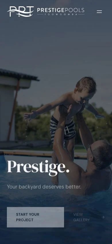 Prestige Pools Toowoomba concept at mobile width