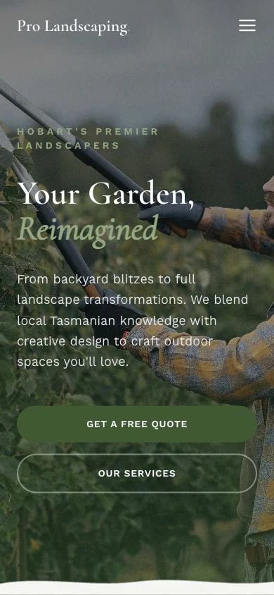 Pro Landscaping Hobart concept at mobile width