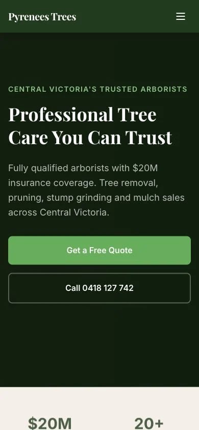 Pyrenees Trees concept at mobile width