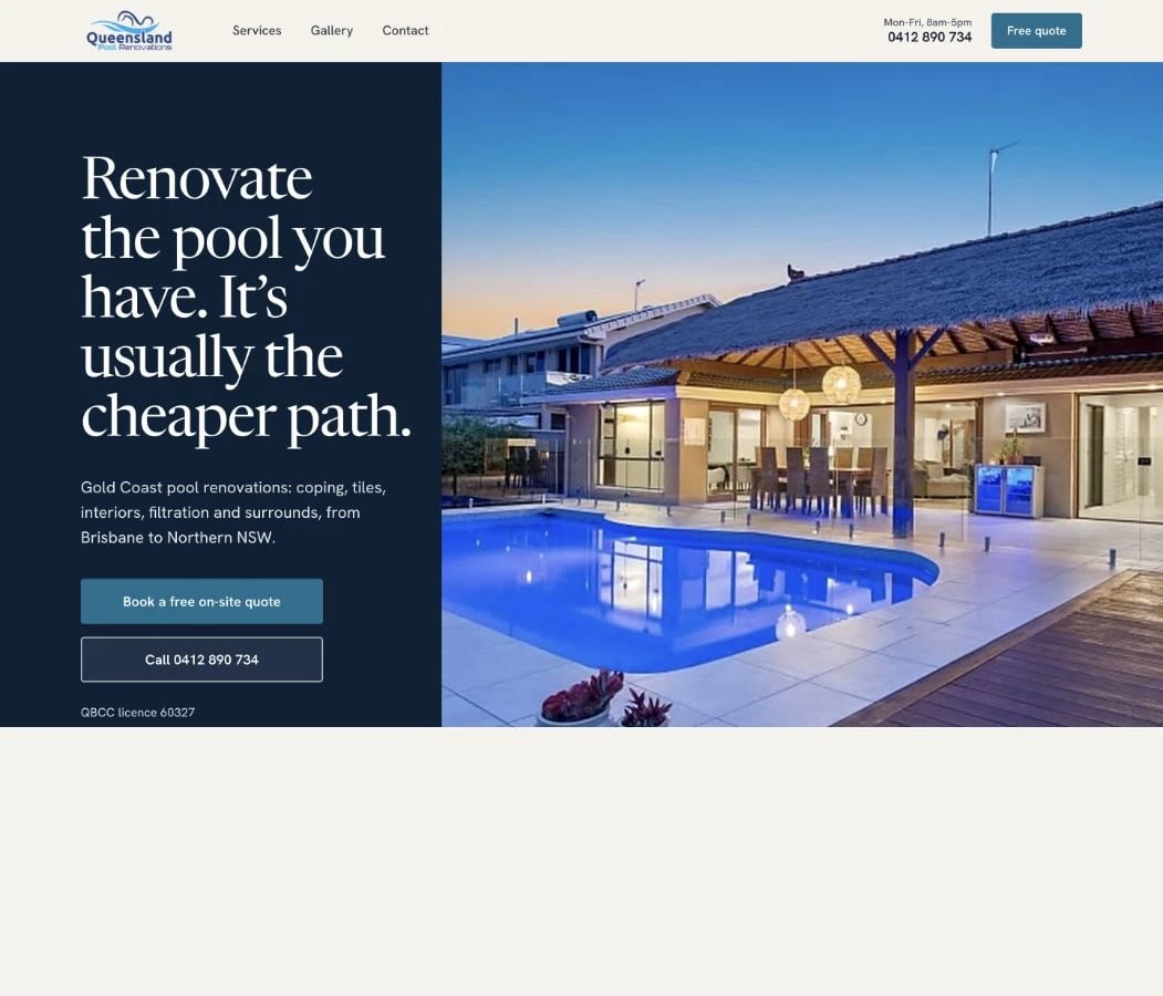 Queensland Pool Renovations website redesign concept