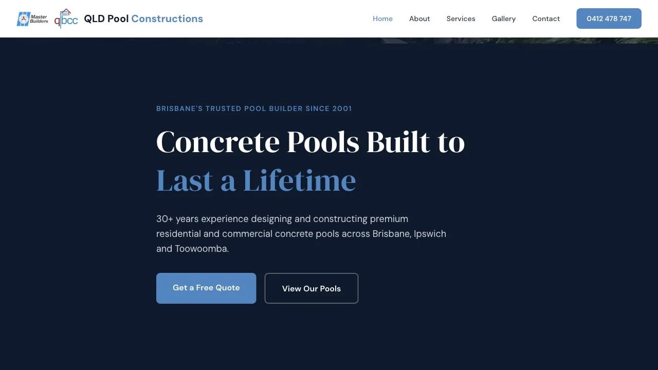 QLD Pool Constructions website redesign concept
