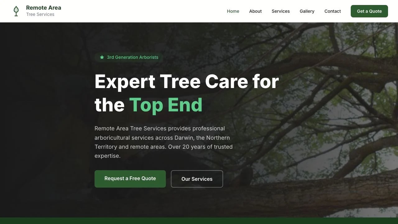 Remote Area Tree Services website redesign concept
