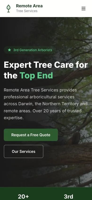 Remote Area Tree Services concept at mobile width