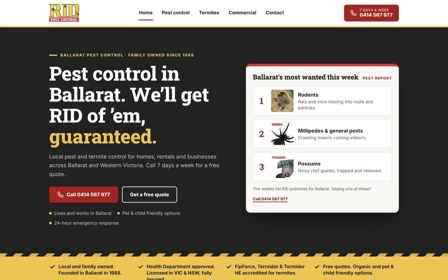 RID Pest Control website redesign concept