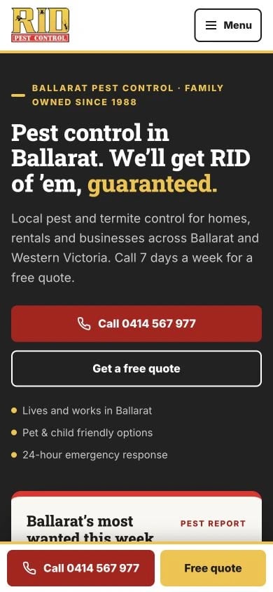 RID Pest Control concept at mobile width