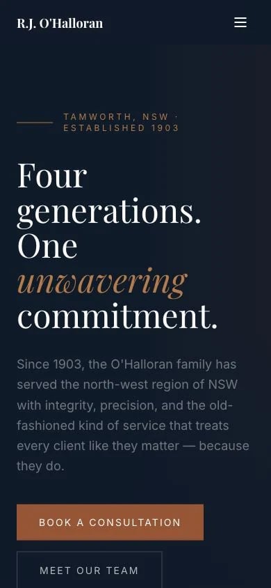 R.J. O'Halloran & Co concept at mobile width