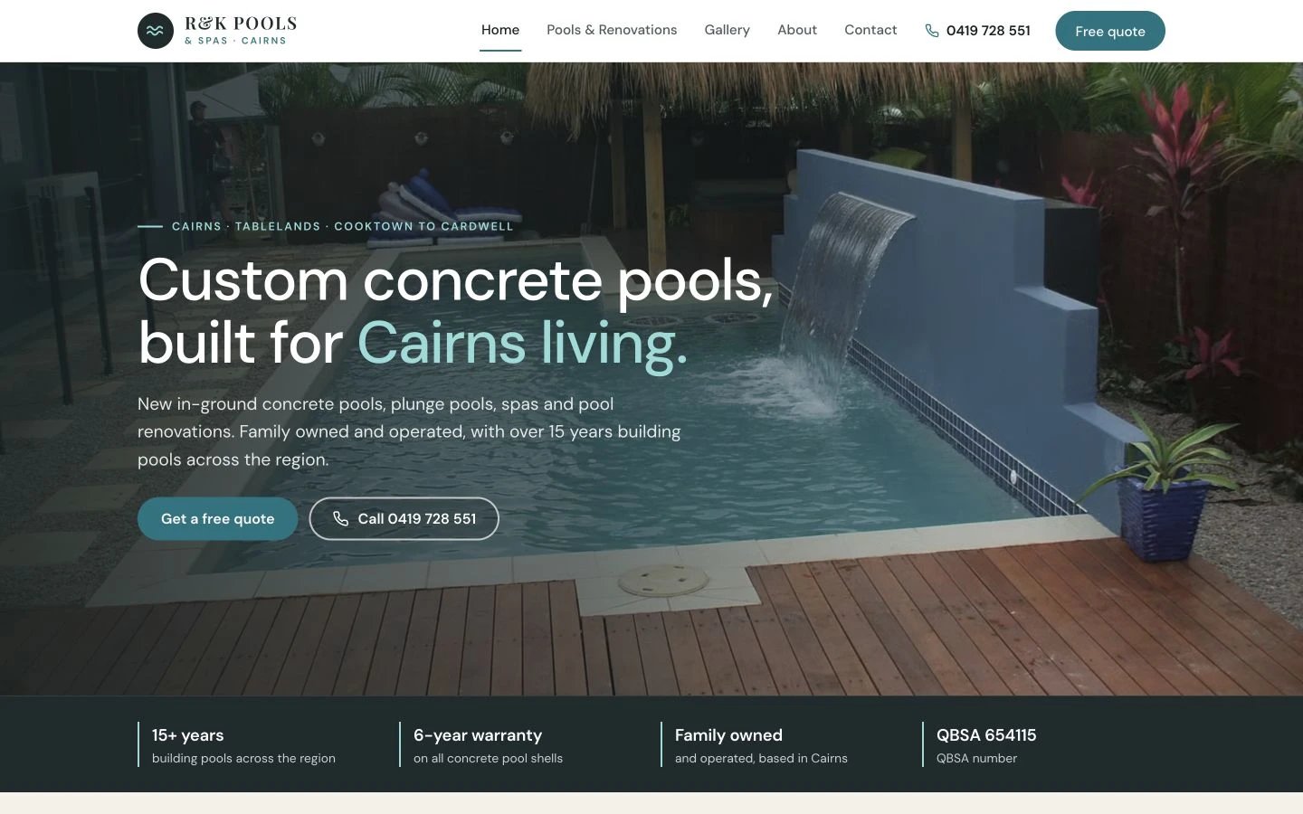 R&K Pools & Spas website redesign concept