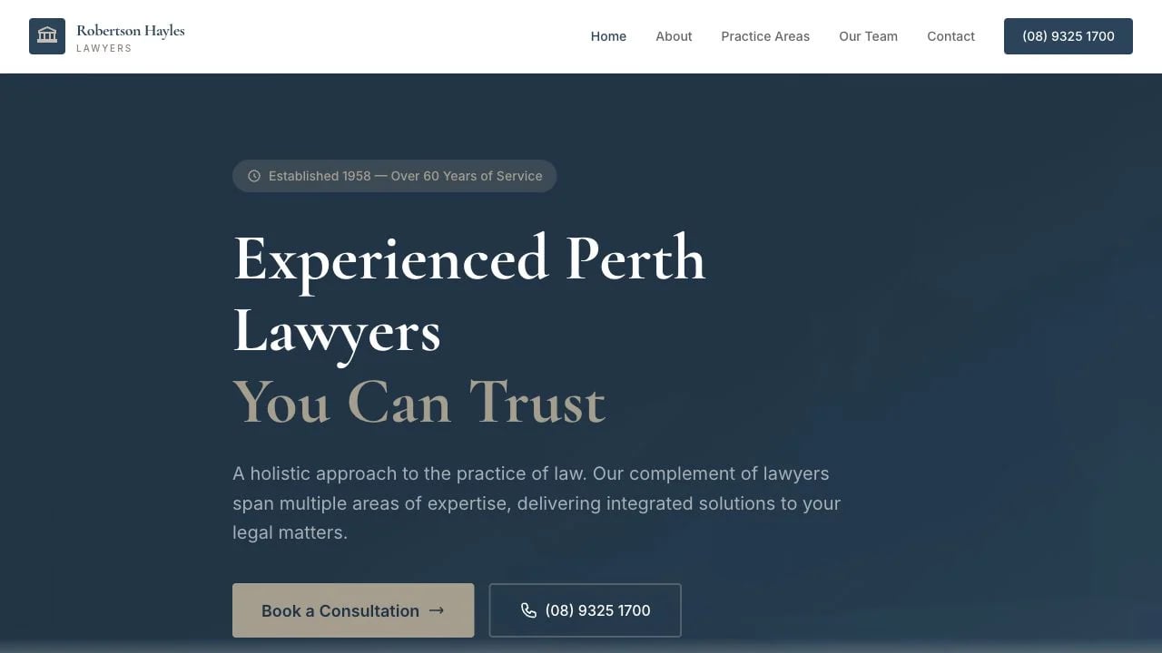 Robertson Hayles Lawyers website redesign concept