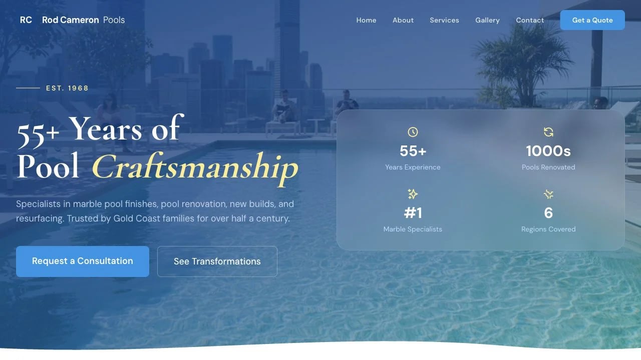 Rod Cameron Pools website redesign concept