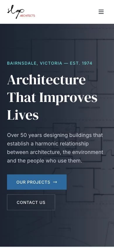 SLAP Architects concept at mobile width