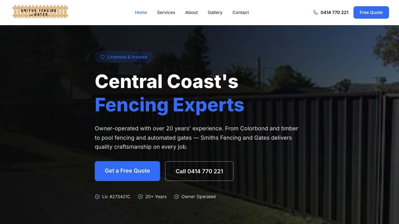 Smiths Fencing and Gates website redesign concept
