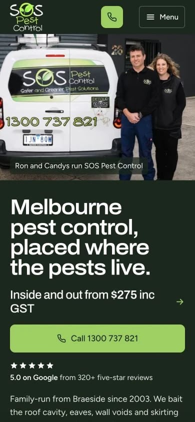 SOS Pest Control concept at mobile width