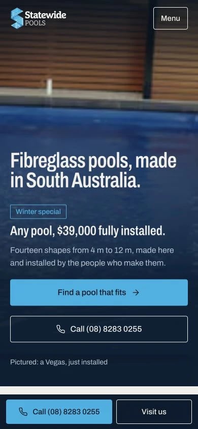 Statewide Pools concept at mobile width