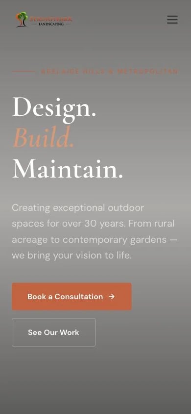 Stringybark Landscaping concept at mobile width
