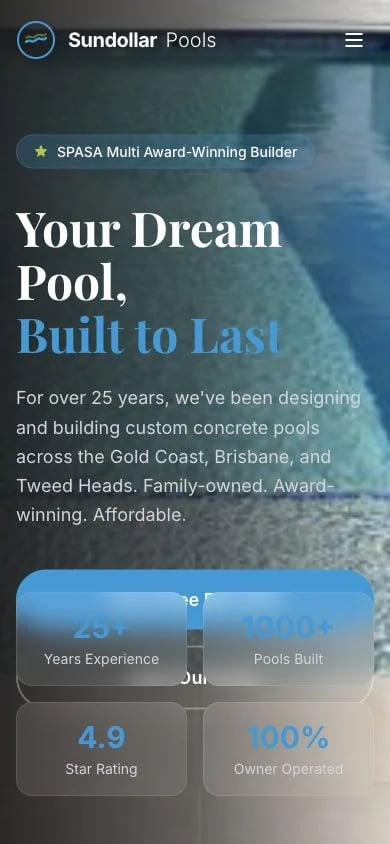 Sundollar Pools concept at mobile width