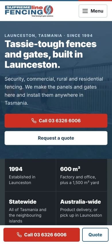Supreme Line Fencing concept at mobile width
