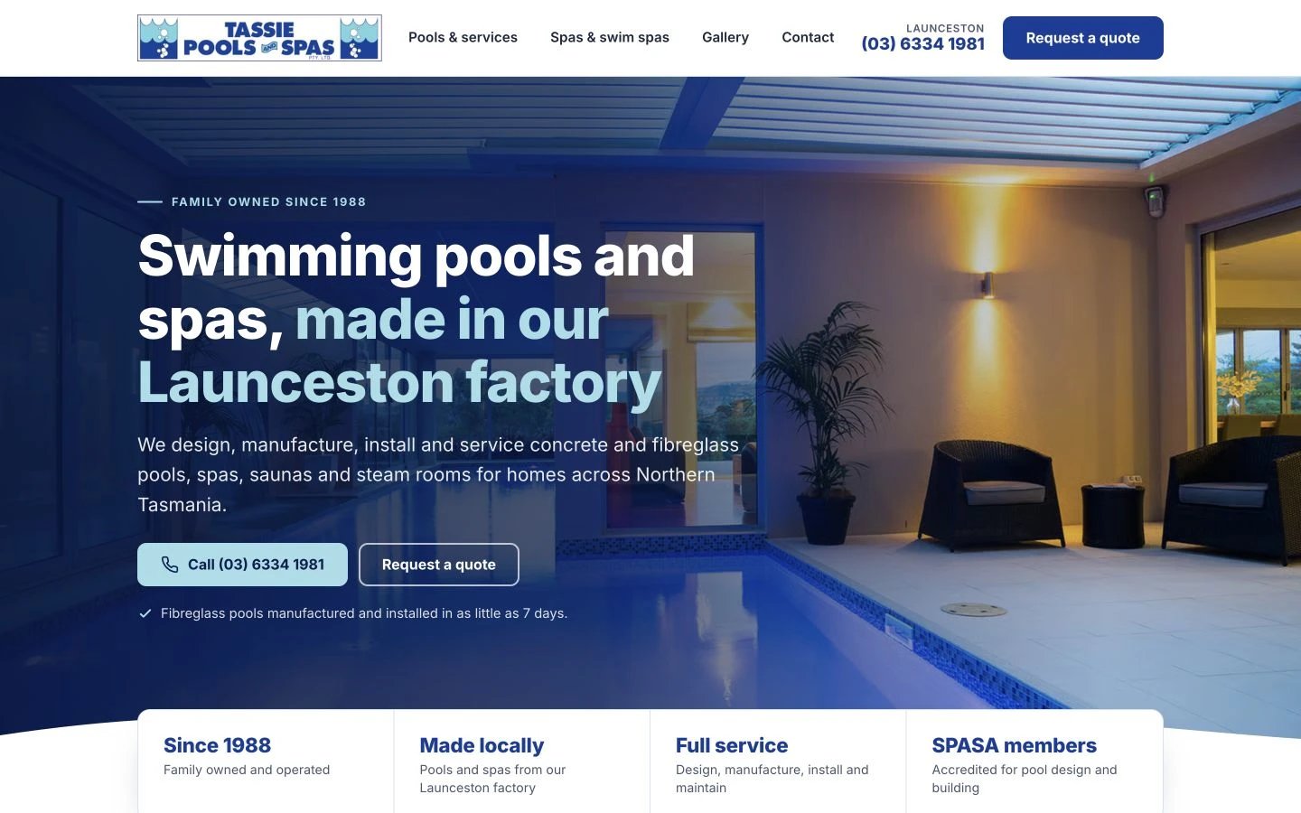 Tassie Pools and Spas website redesign concept