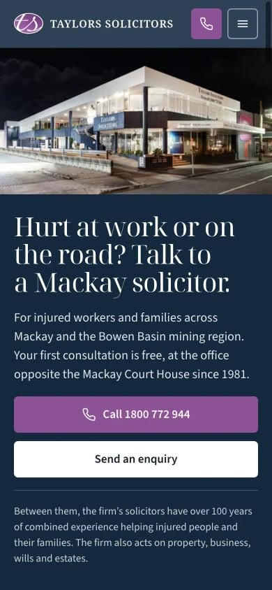 Taylors Solicitors concept at mobile width