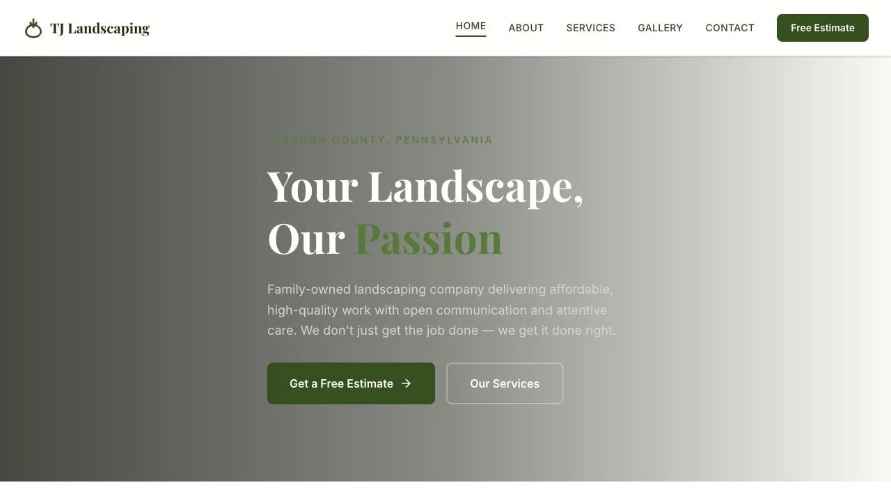 TJ Landscaping website redesign concept