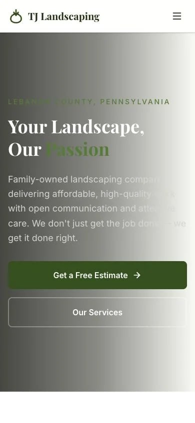 TJ Landscaping concept at mobile width