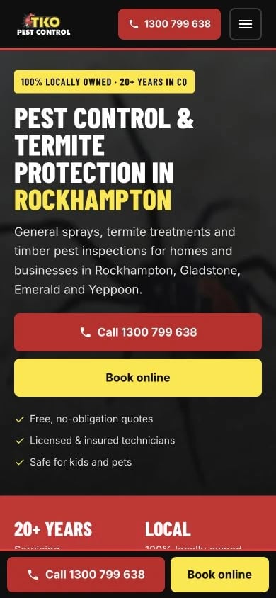 TKO Pest Control concept at mobile width