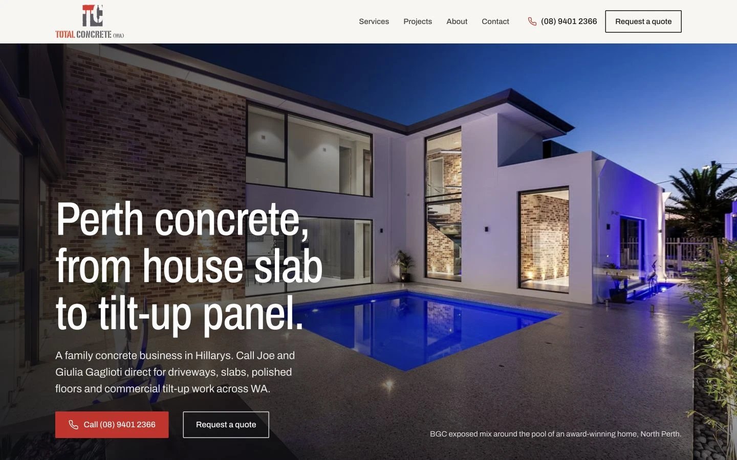 Total Concrete website redesign concept