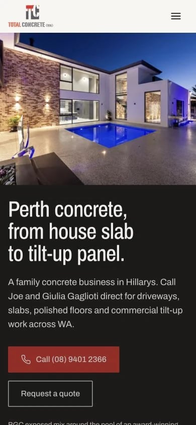 Total Concrete concept at mobile width
