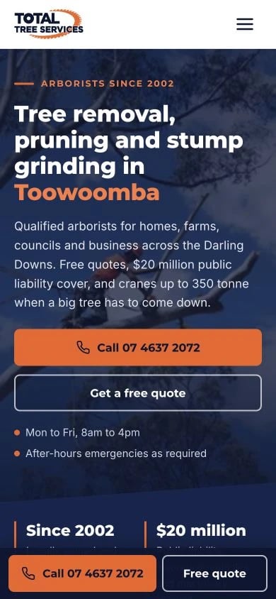 Total Tree Services concept at mobile width