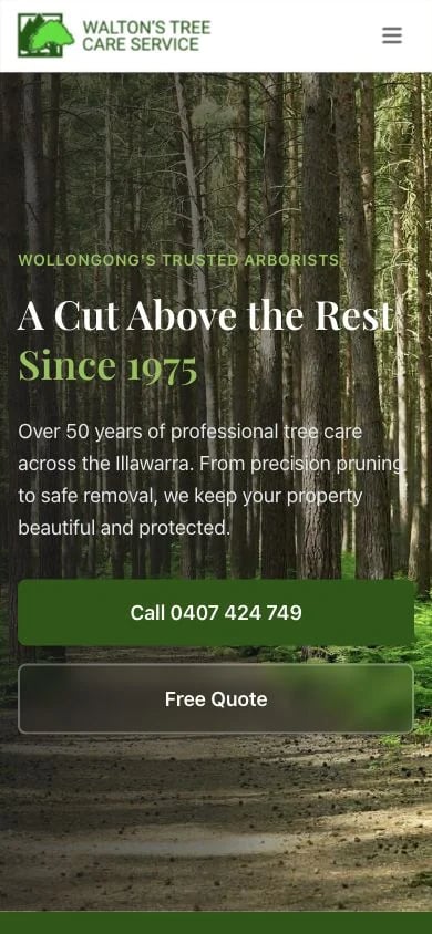 Walton's Tree Care Service concept at mobile width