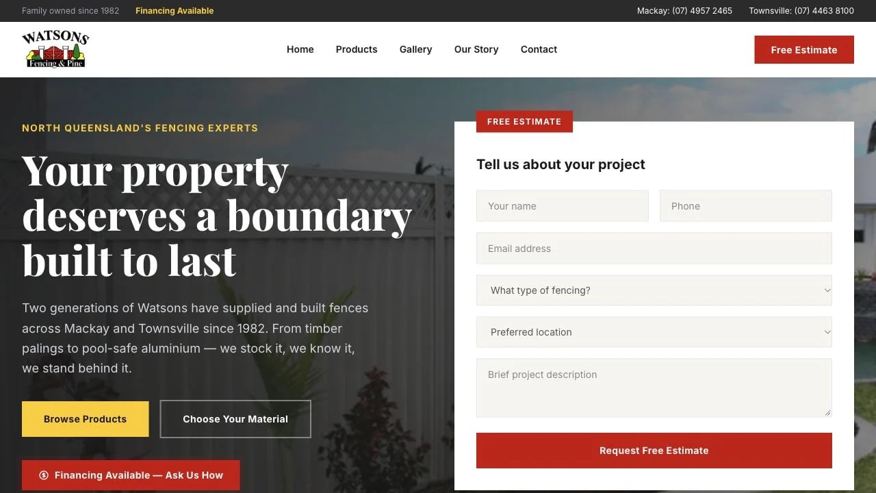 Watsons Fencing & Pine website redesign concept
