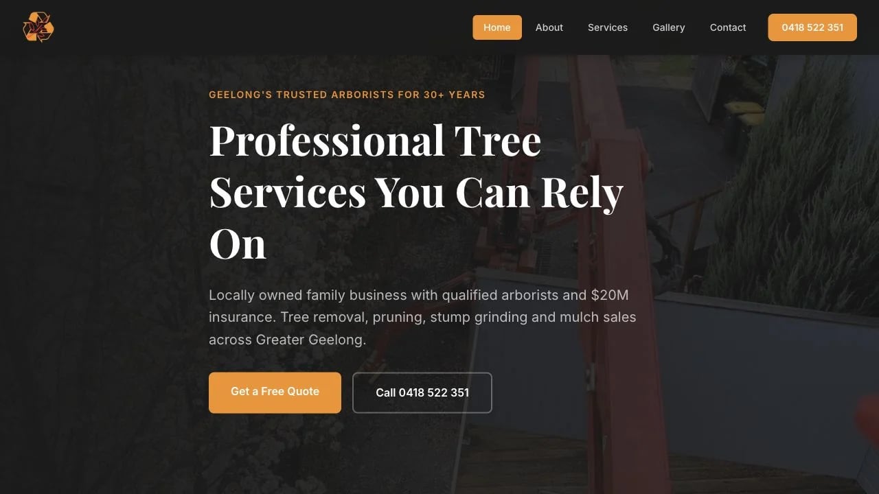 Wayne Barry's Tree Services website redesign concept