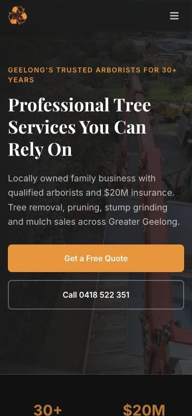 Wayne Barry's Tree Services concept at mobile width