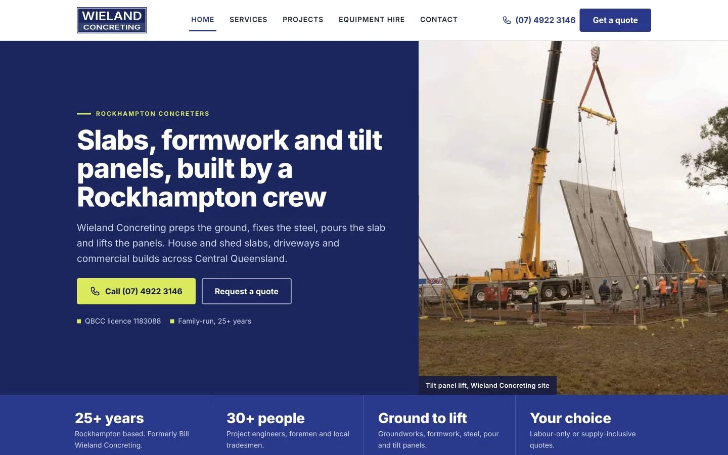 Wieland Concreting website redesign concept