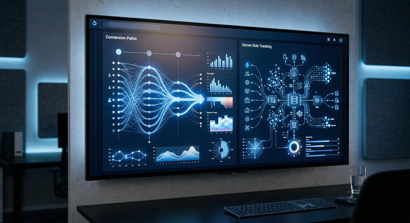 Sunucu taraflı izleme ve dijital pazarlama veri akışı görselleştirmesi