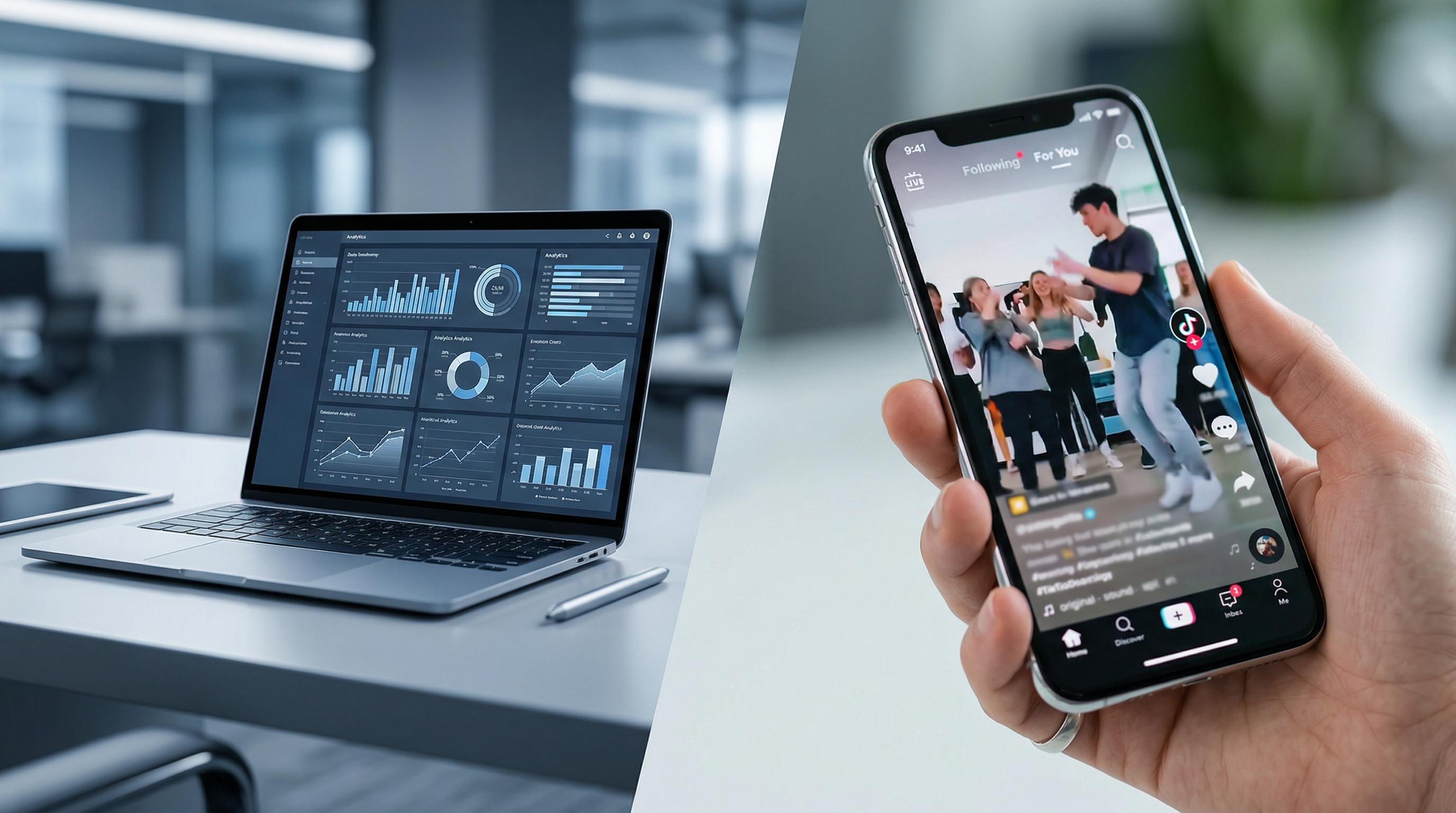 Dijital pazarlamada TikTok ve geleneksel SEO arasındaki arama trendleri geçişini gösteren görsel.