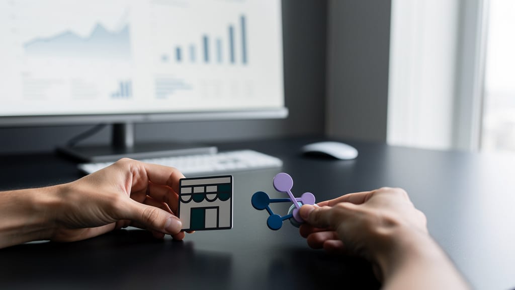 Shopify ve WooCommerce arasındaki kritik e-ticaret platformu seçimini simgeleyen minimalist bir çalışma alanı.