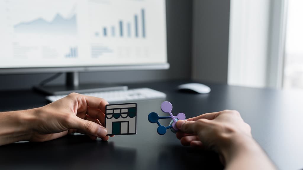 Shopify ve WooCommerce arasındaki kritik e-ticaret platformu seçimini simgeleyen minimalist bir çalışma alanı.